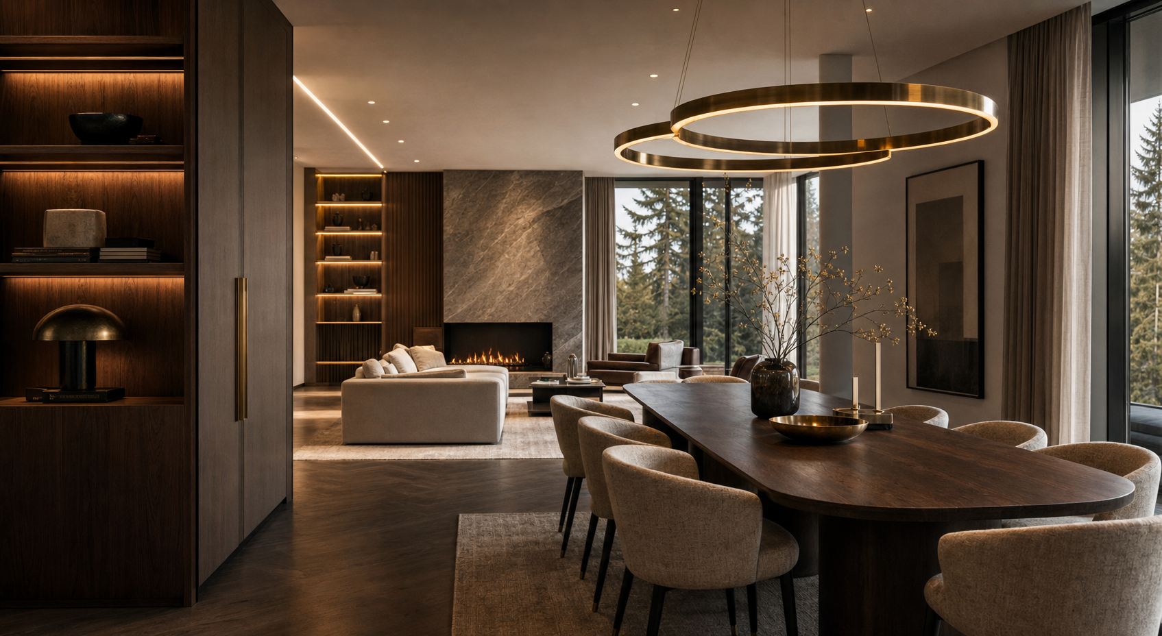 Dining Lounge mit runder Leuchte